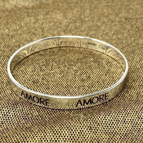 Solid 925 Sterling Silver Amore Bangle Bracelet - Picture 3 of 10